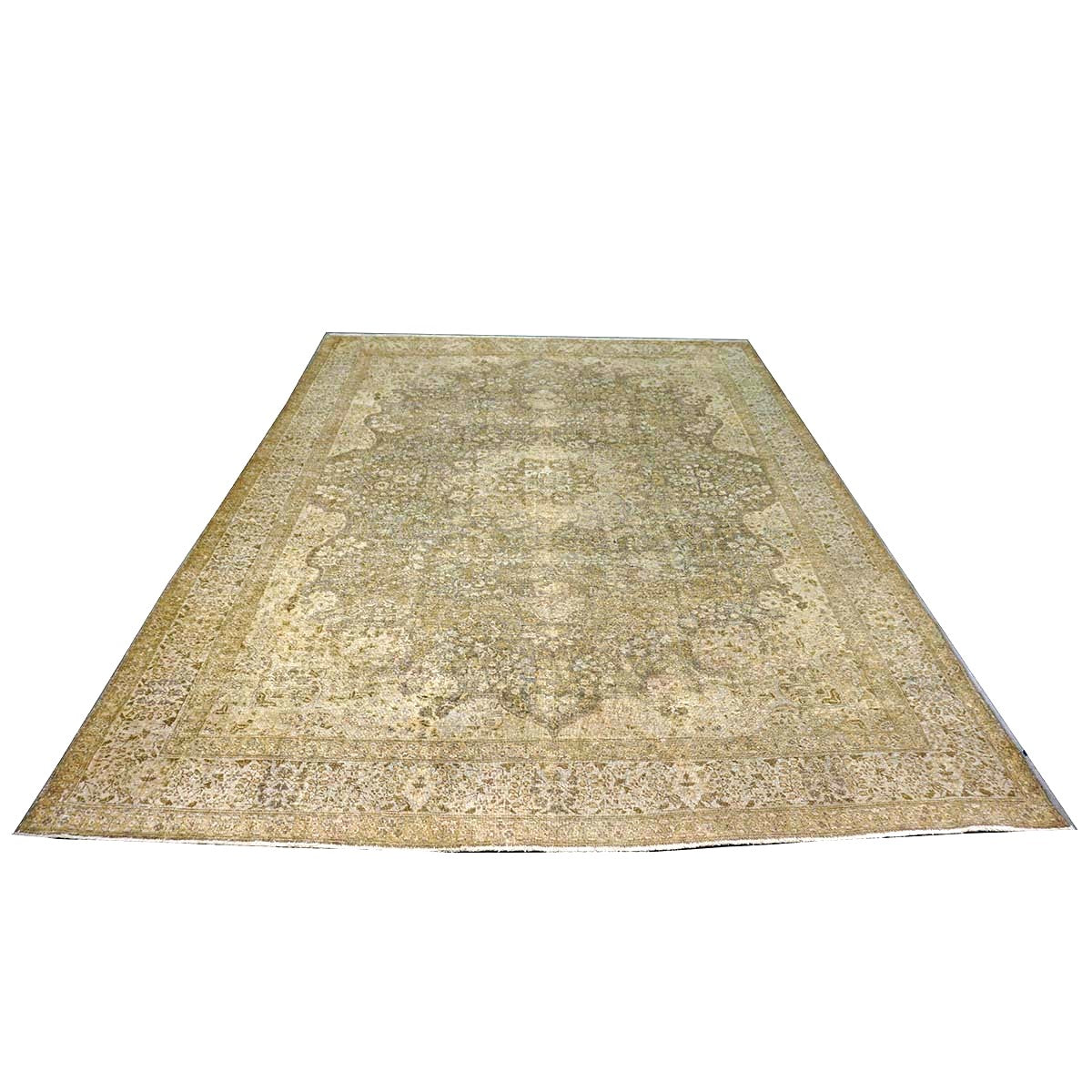 Antique Persian Tabriz Wool 9x11 Tan & Ivory Handmade Area Rug #1142850