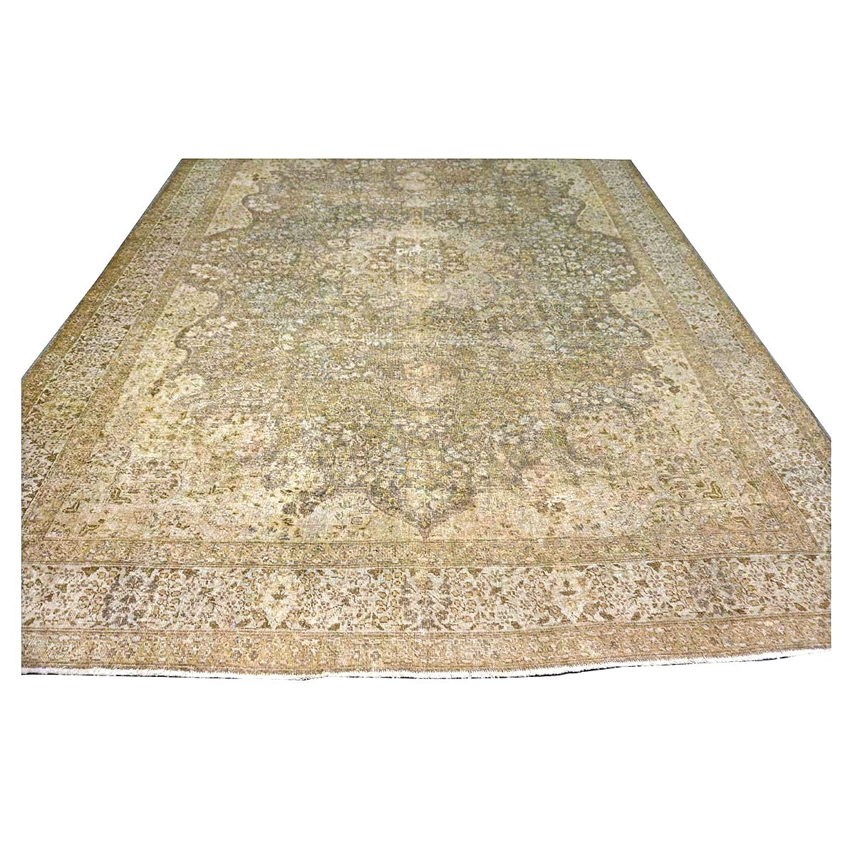 Antique Persian Tabriz Wool 9x11 Tan & Ivory Handmade Area Rug #1142850