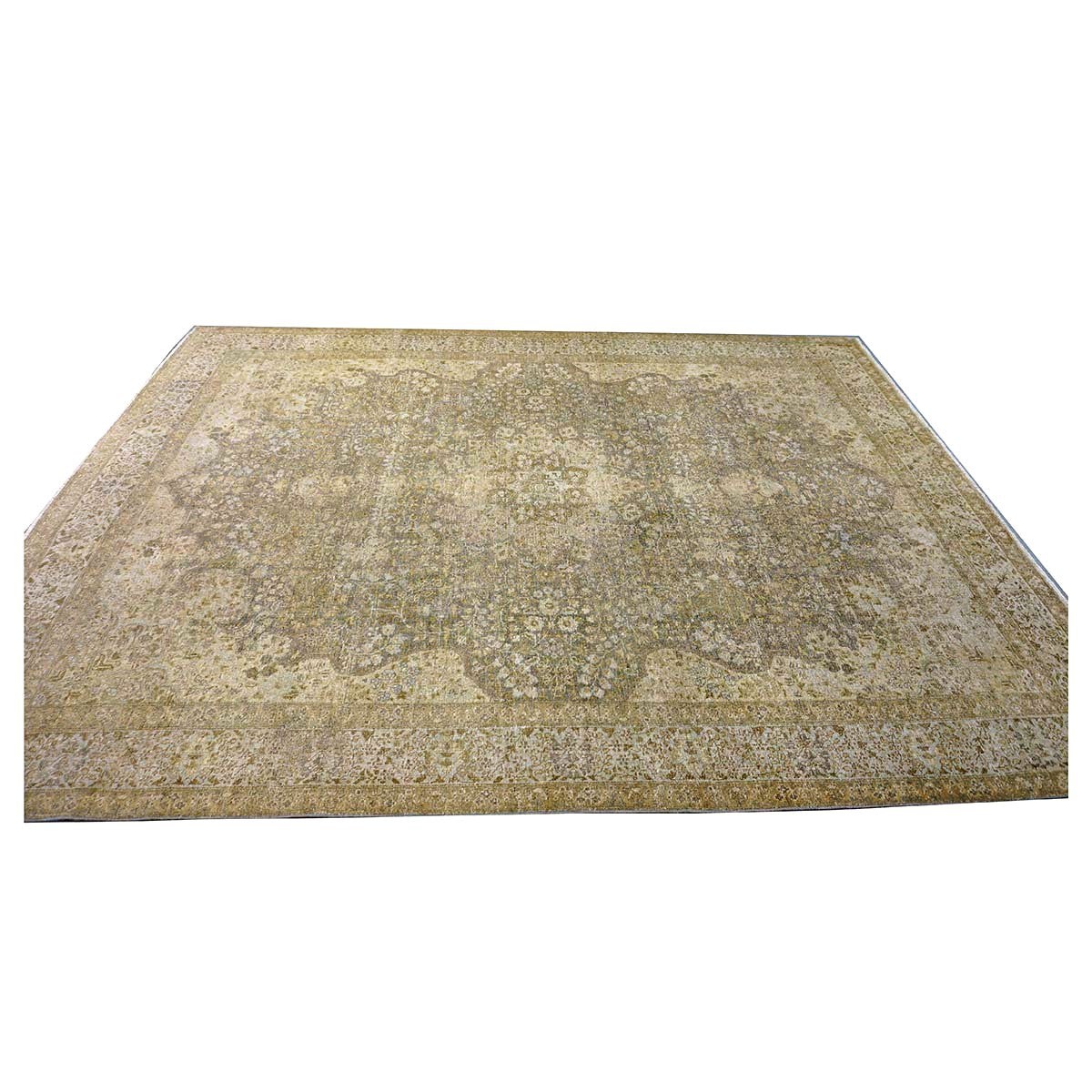 Antique Persian Tabriz Wool 9x11 Tan & Ivory Handmade Area Rug #1142850