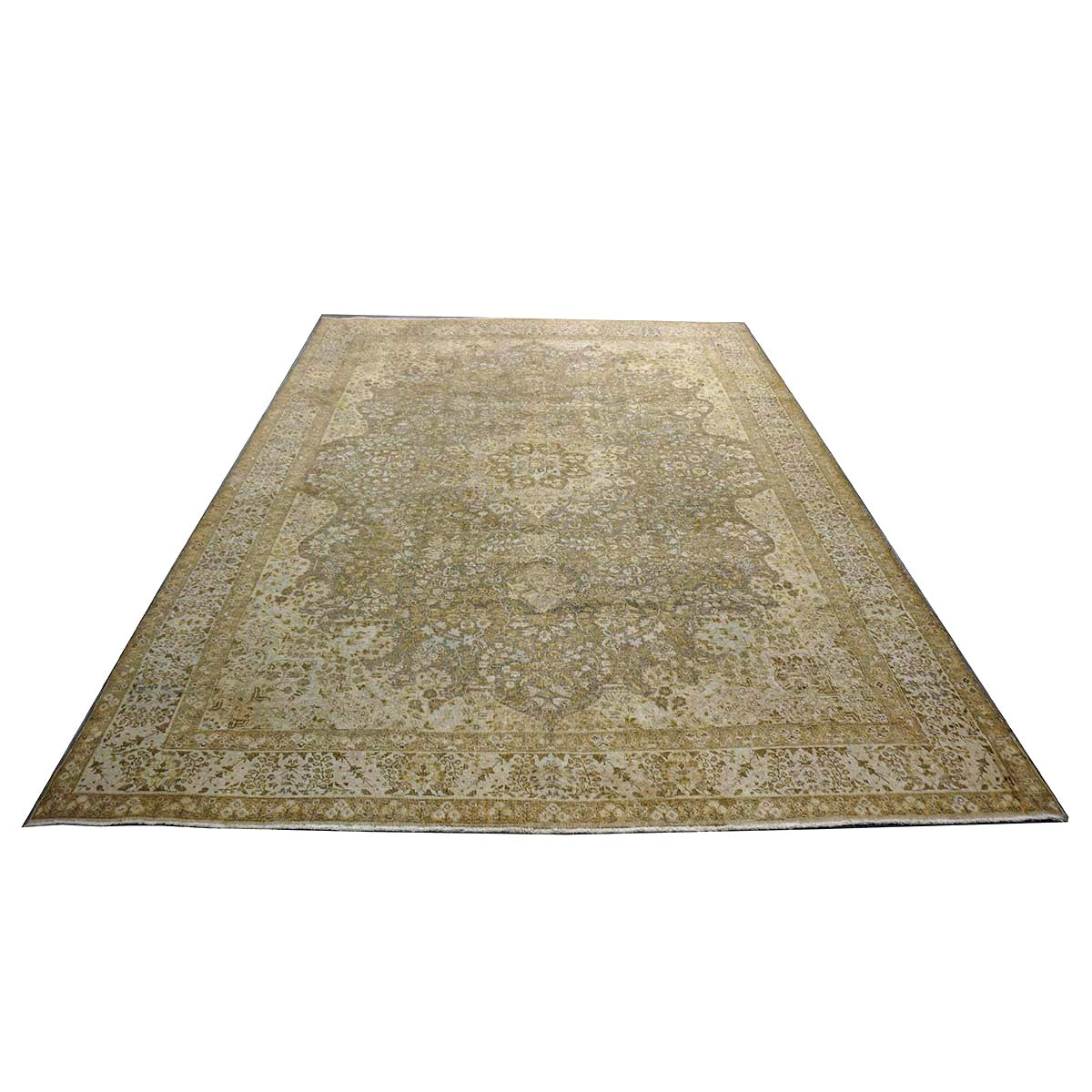 Antique Persian Tabriz Wool 9x11 Tan & Ivory Handmade Area Rug #1142850