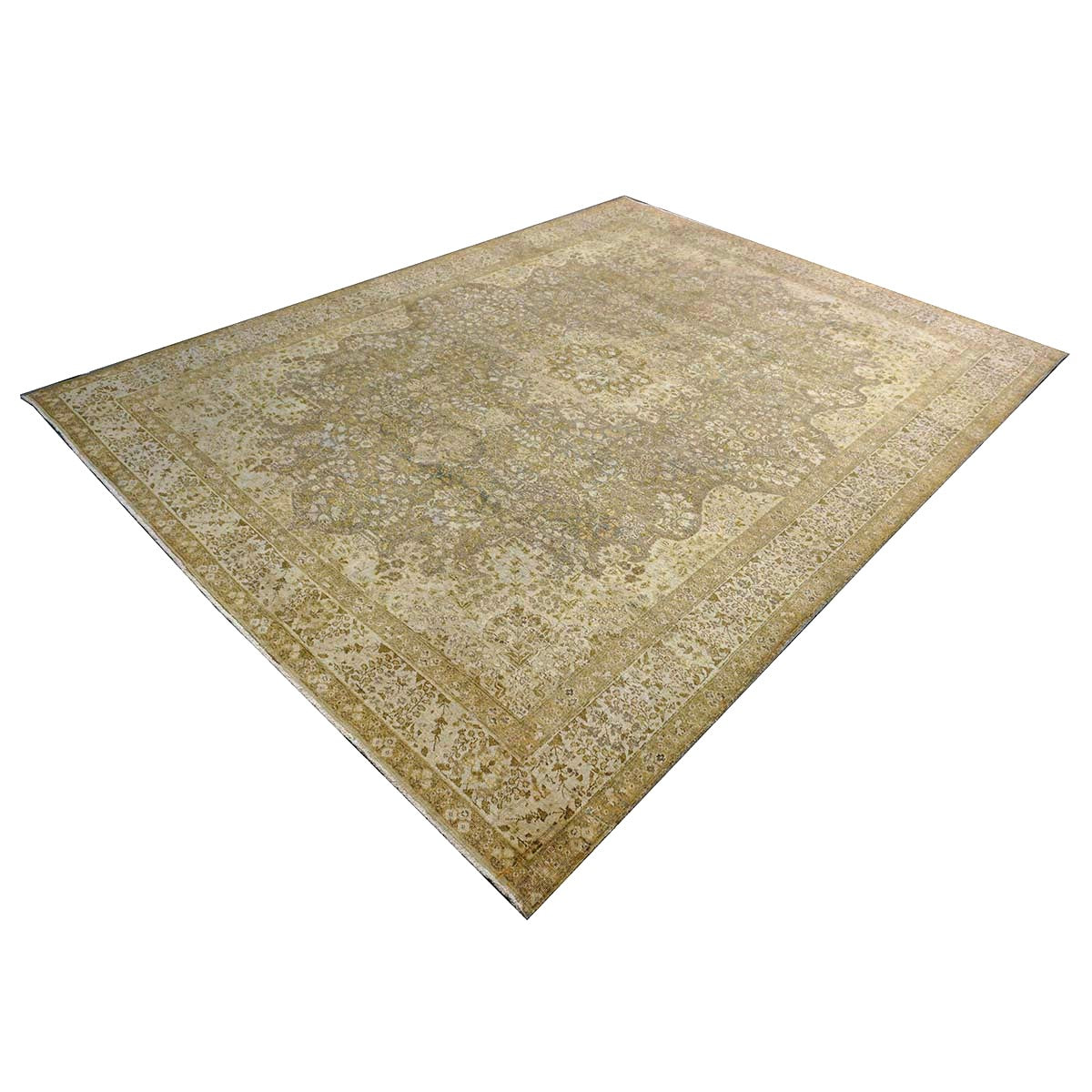 Antique Persian Tabriz Wool 9x11 Tan & Ivory Handmade Area Rug #1142850