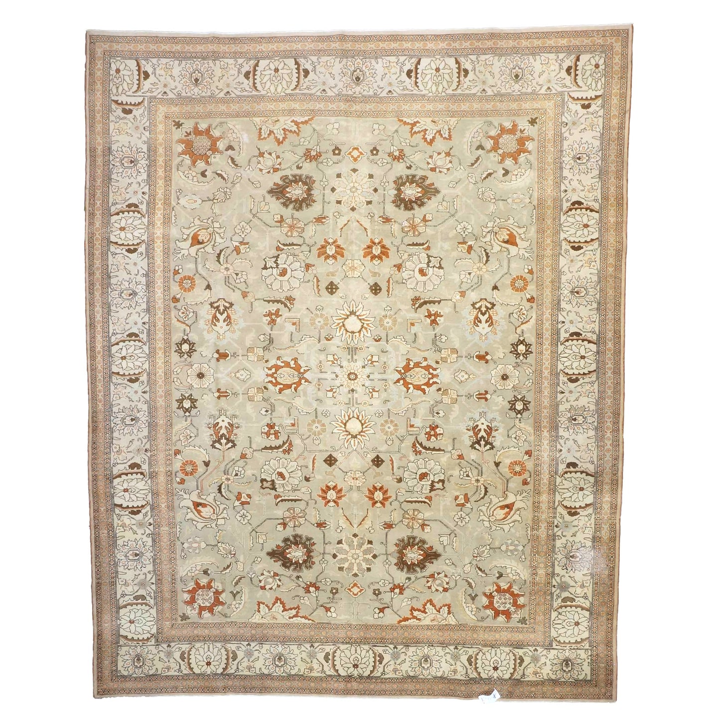 Antique Persian Tabriz Wool 10x13 Tan & Rust Handmade Area Rug #1142903