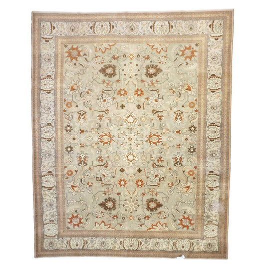 Antique Persian Tabriz Wool 10x13 Tan & Rust Handmade Area Rug #1142903