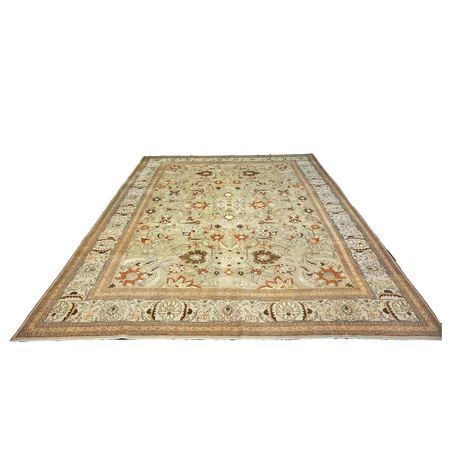 Antique Persian Tabriz Wool 10x13 Tan & Rust Handmade Area Rug #1142903