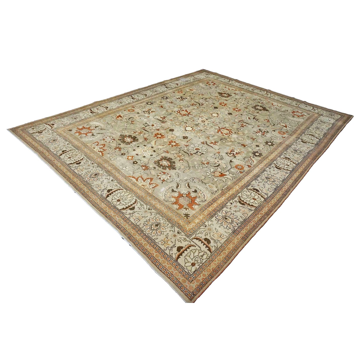 Antique Persian Tabriz Wool 10x13 Tan & Rust Handmade Area Rug #1142903