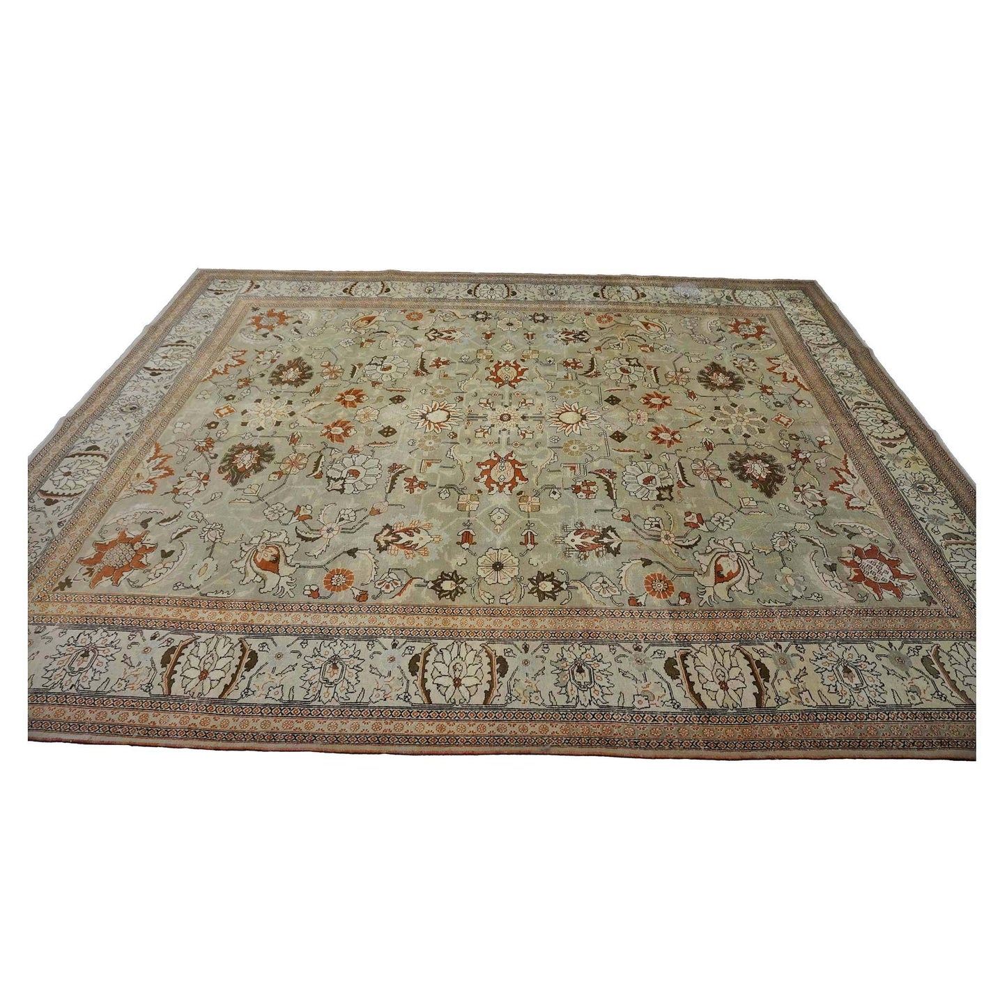 Antique Persian Tabriz Wool 10x13 Tan & Rust Handmade Area Rug #1142903