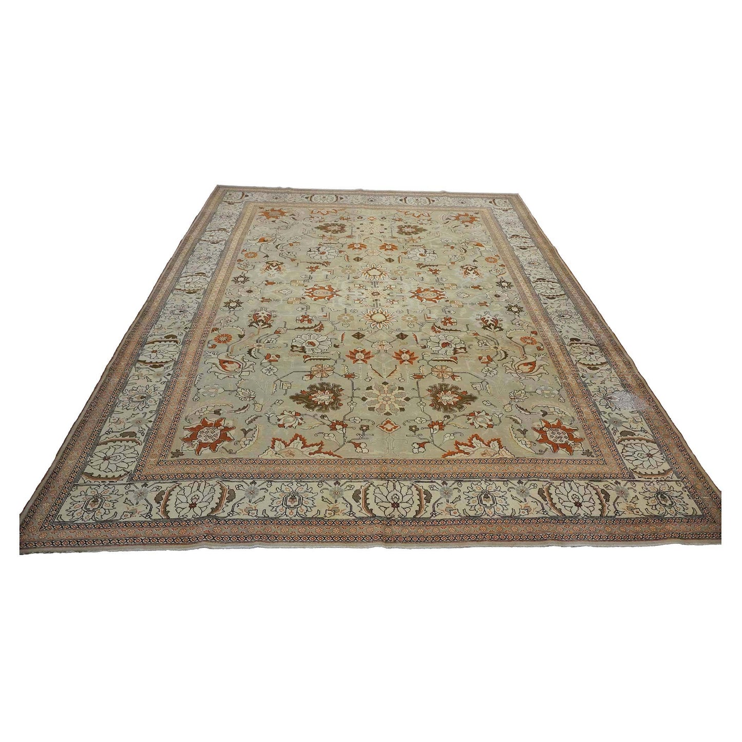 Antique Persian Tabriz Wool 10x13 Tan & Rust Handmade Area Rug #1142903