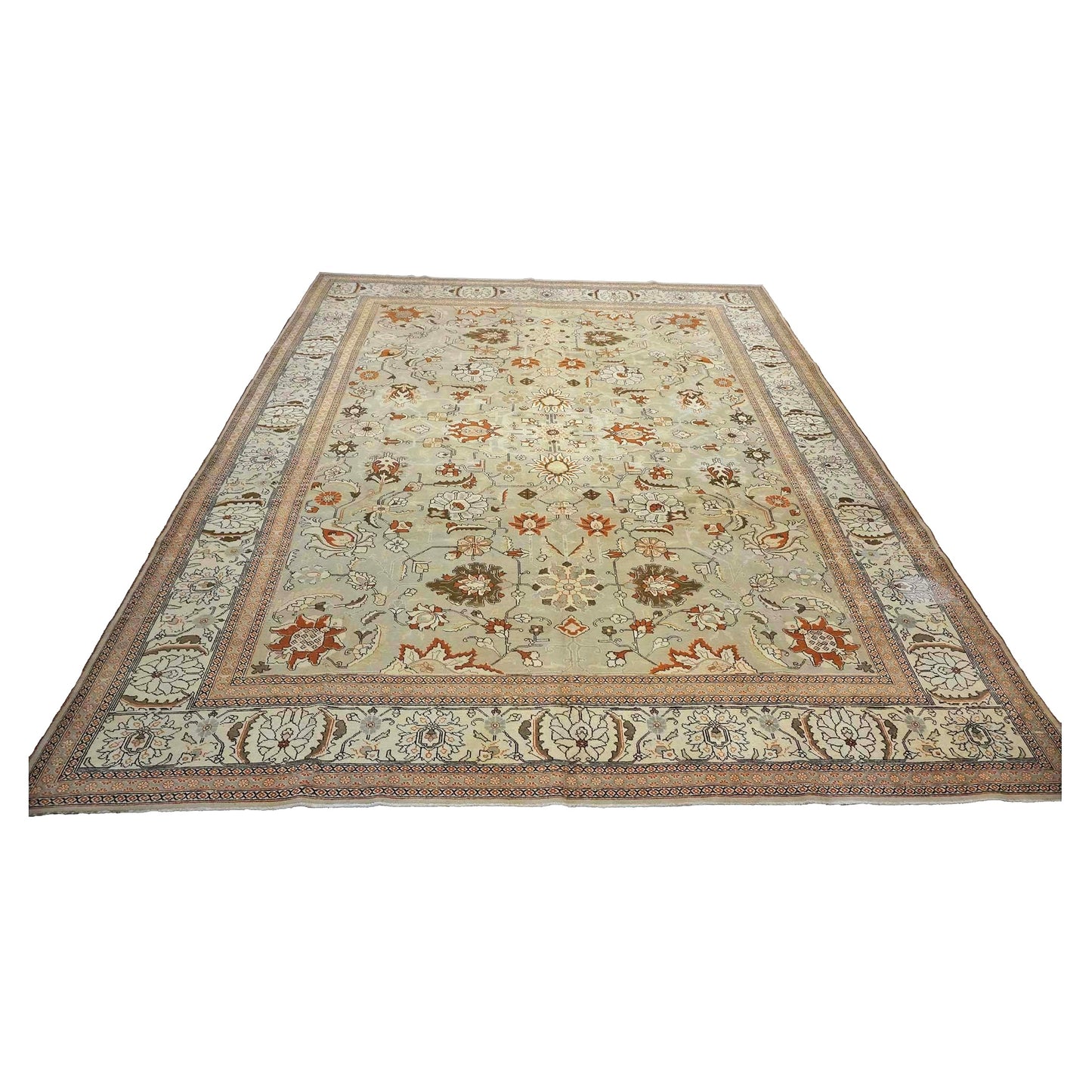 Antique Persian Tabriz Wool 10x13 Tan & Rust Handmade Area Rug #1142903