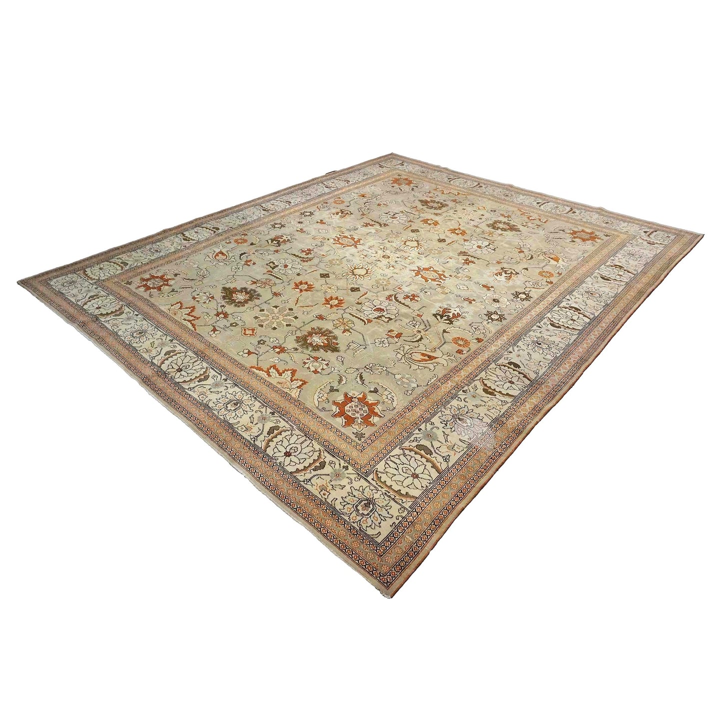 Antique Persian Tabriz Wool 10x13 Tan & Rust Handmade Area Rug #1142903