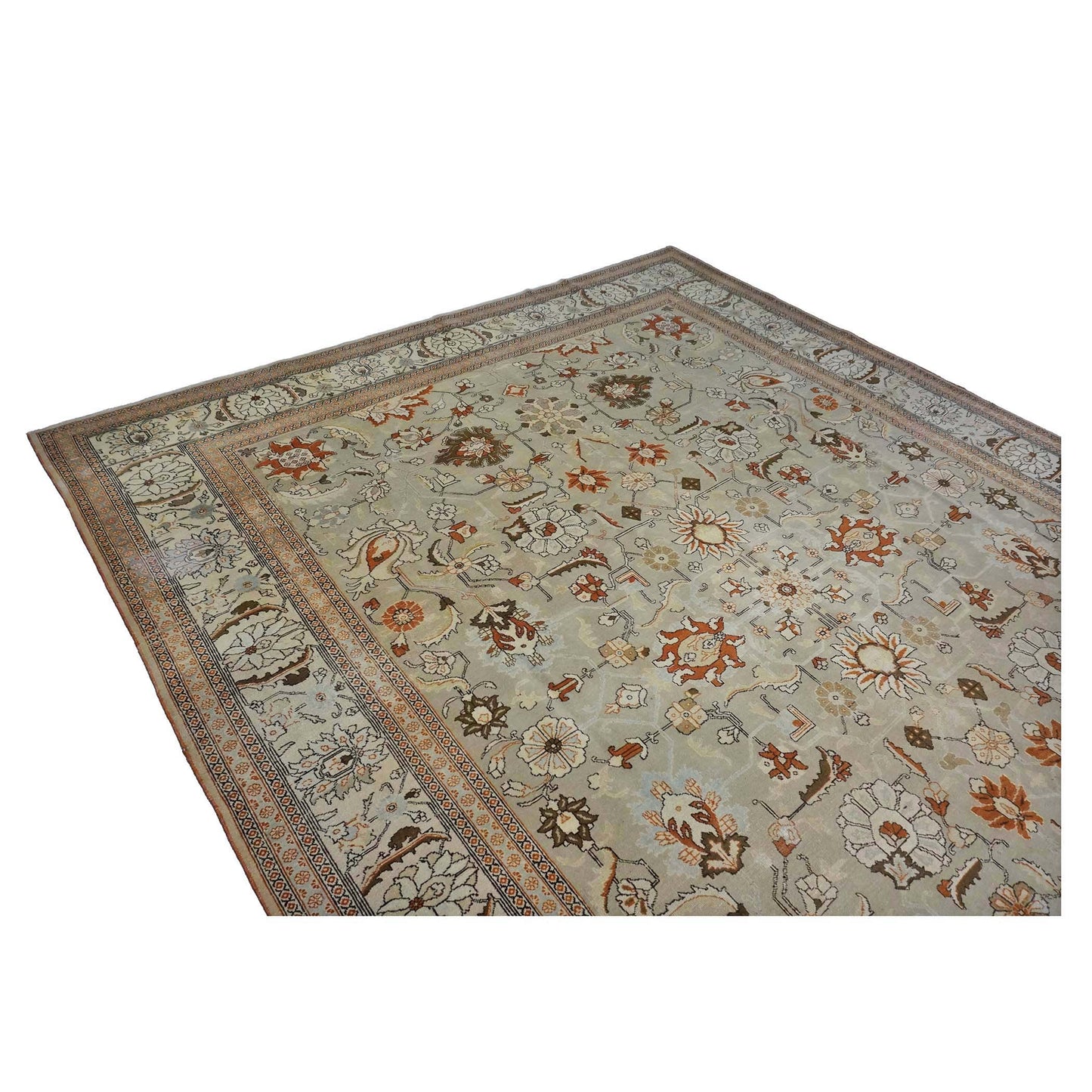 Antique Persian Tabriz Wool 10x13 Tan & Rust Handmade Area Rug #1142903
