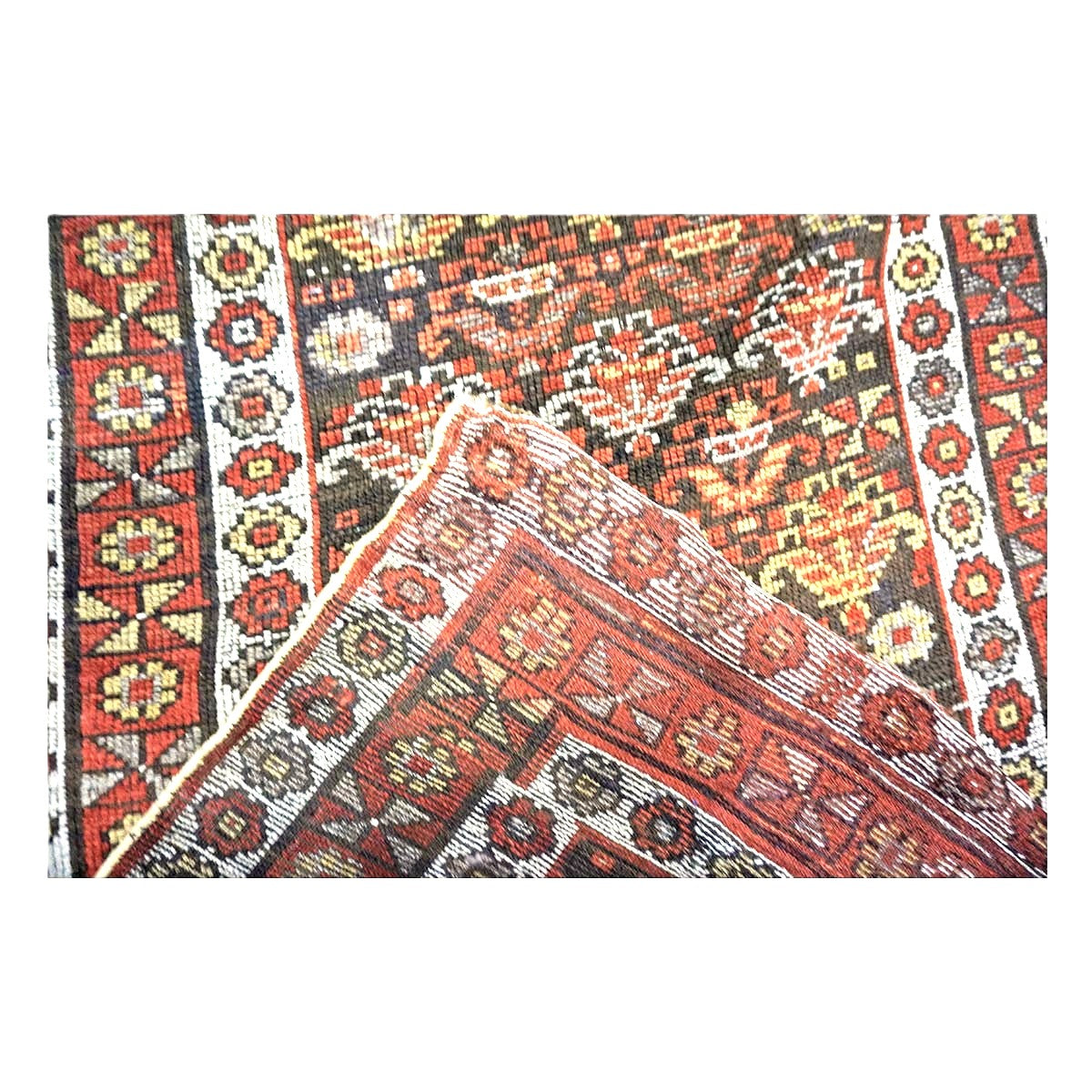 Antique Persian Azerbaijani Wool 3x14 Brown & Rust Handmade Runner Rug #1142908