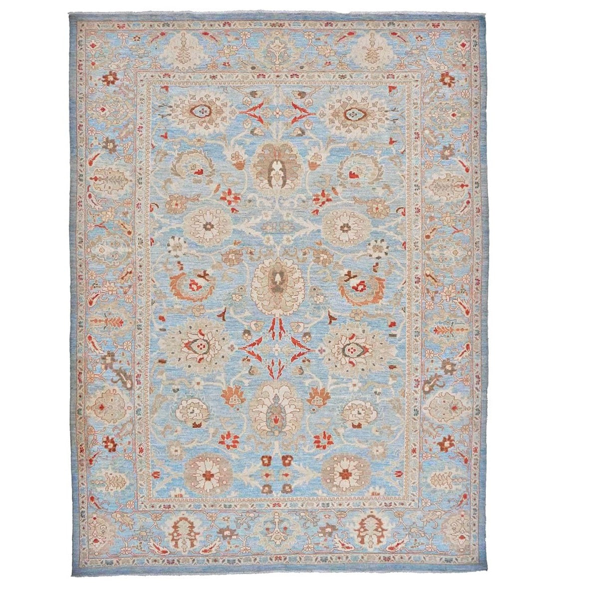 Persian Sultanabad Wool 9x12 Blue, Ivory & Tan Handmade Area Rug #1142964