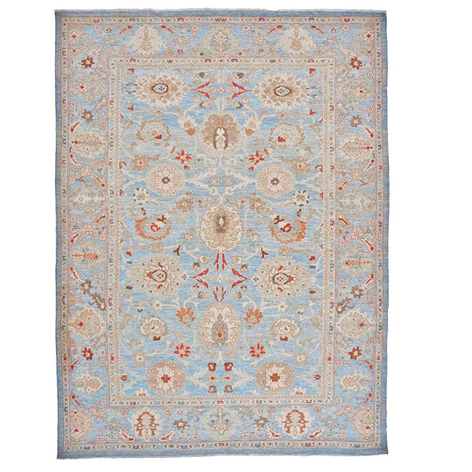 Persian Sultanabad Wool 9x12 Blue, Ivory & Tan Handmade Area Rug #1142964