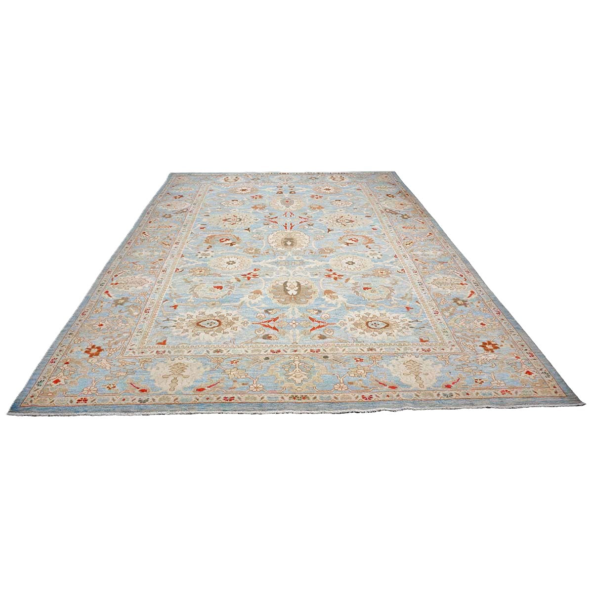 Persian Sultanabad Wool 9x12 Blue, Ivory & Tan Handmade Area Rug #1142964