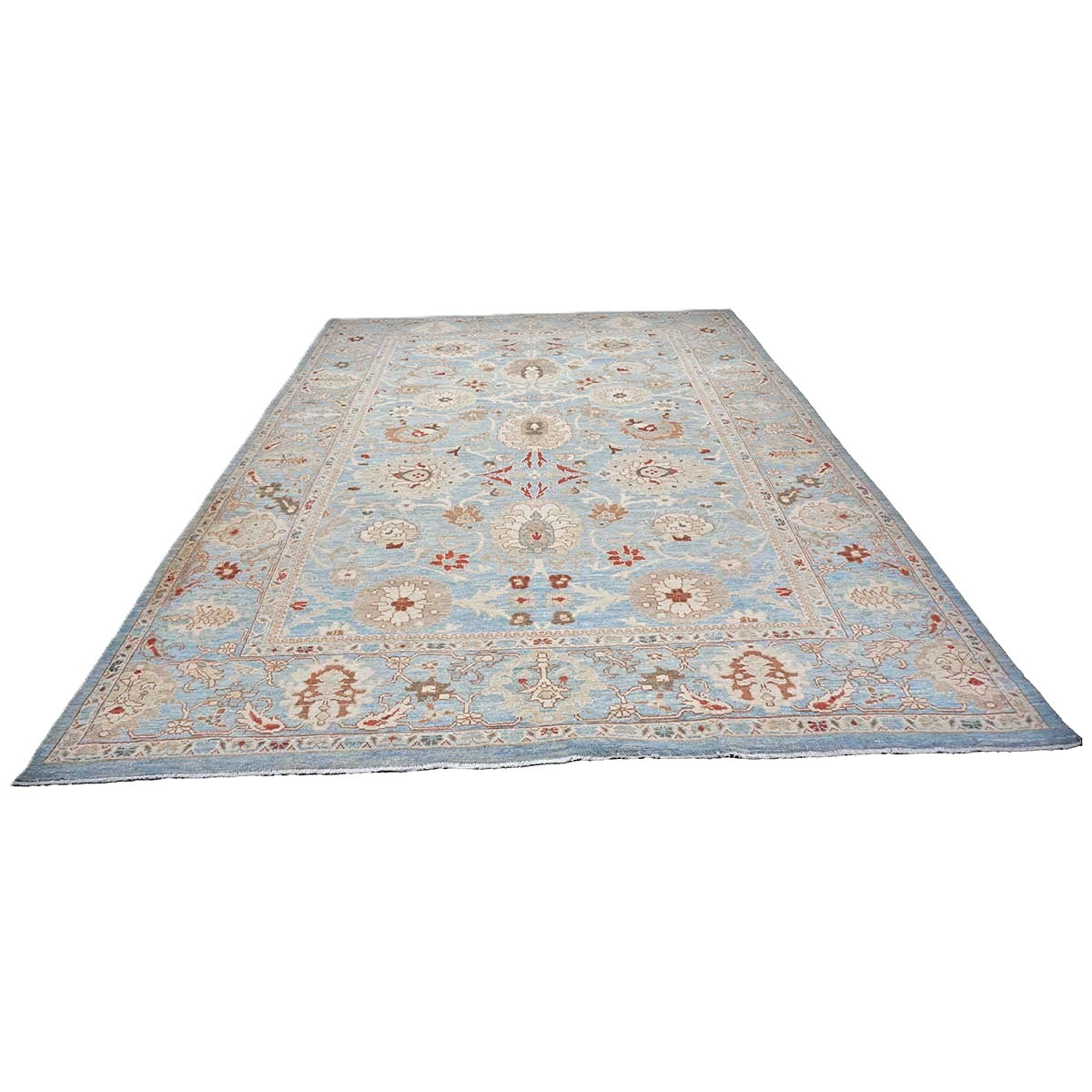 Persian Sultanabad Wool 9x12 Blue, Ivory & Tan Handmade Area Rug #1142964