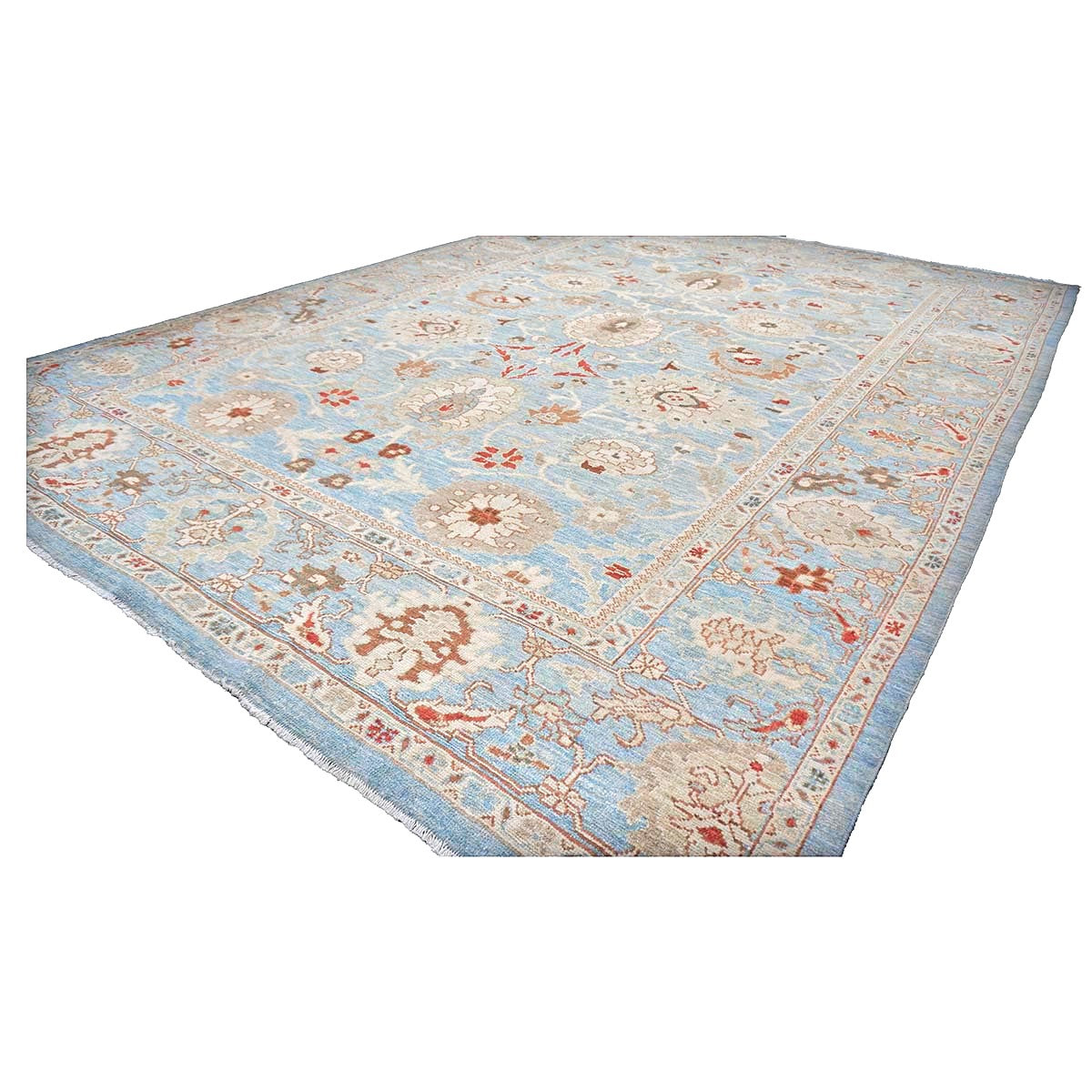 Persian Sultanabad Wool 9x12 Blue, Ivory & Tan Handmade Area Rug #1142964