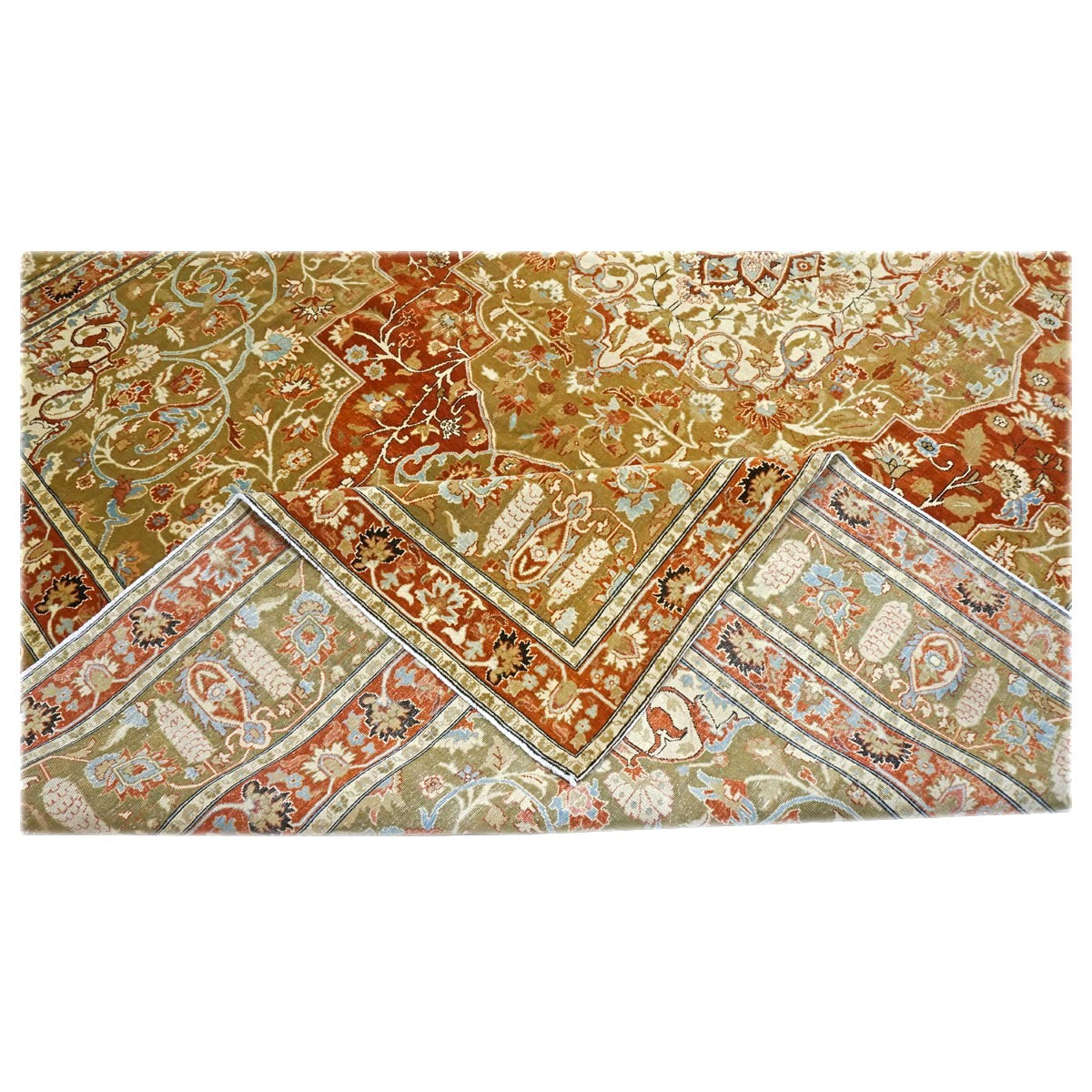 Persian Farahan Wool 10X14 Ivory, Olive & Orange Handmade Area Rug #1143008