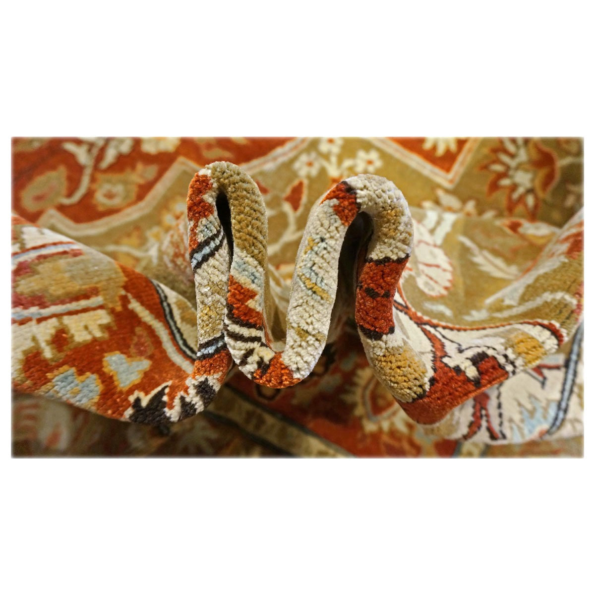 Persian Farahan Wool 10X14 Ivory, Olive & Orange Handmade Area Rug #1143008