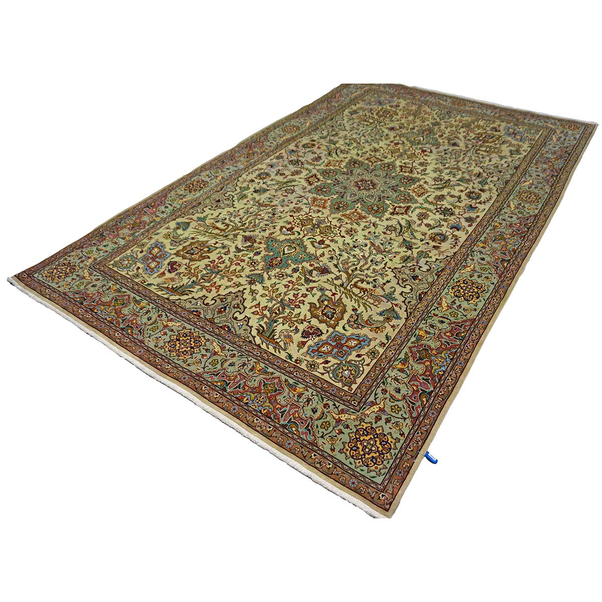 Vintage Persian Tabriz Wool 6x9 Pistachio Green & Red Handmade Area Rug #1143029