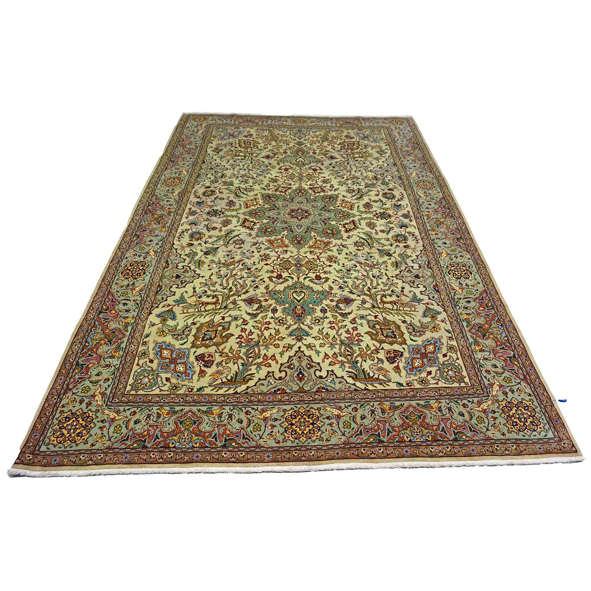 Vintage Persian Tabriz Wool 6x9 Pistachio Green & Red Handmade Area Rug #1143029