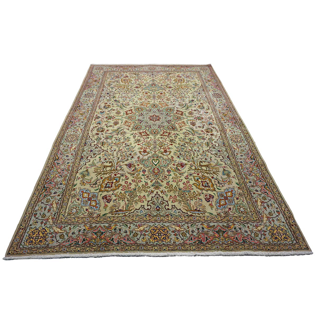 Vintage Persian Tabriz Wool 6x9 Pistachio Green & Red Handmade Area Rug #1143029