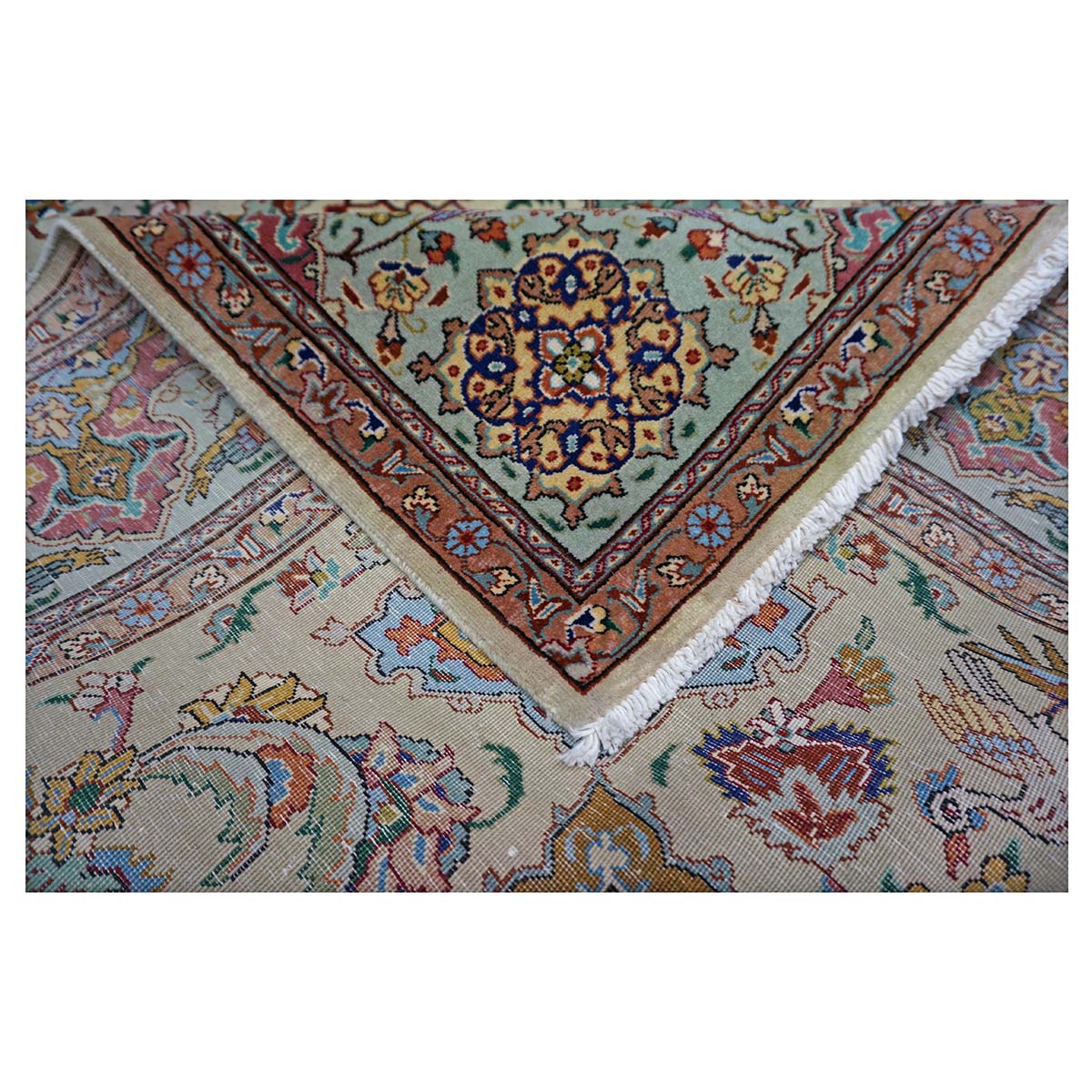 Vintage Persian Tabriz Wool 6x9 Pistachio Green & Red Handmade Area Rug #1143029