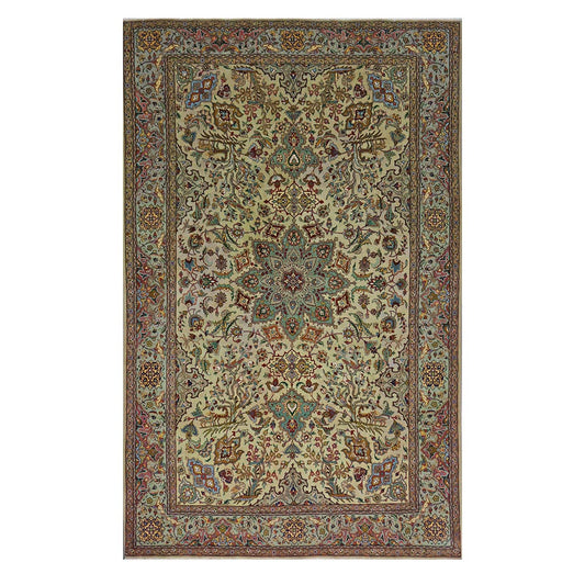 Vintage Persian Tabriz Wool 6x9 Pistachio Green & Red Handmade Area Rug #1143029