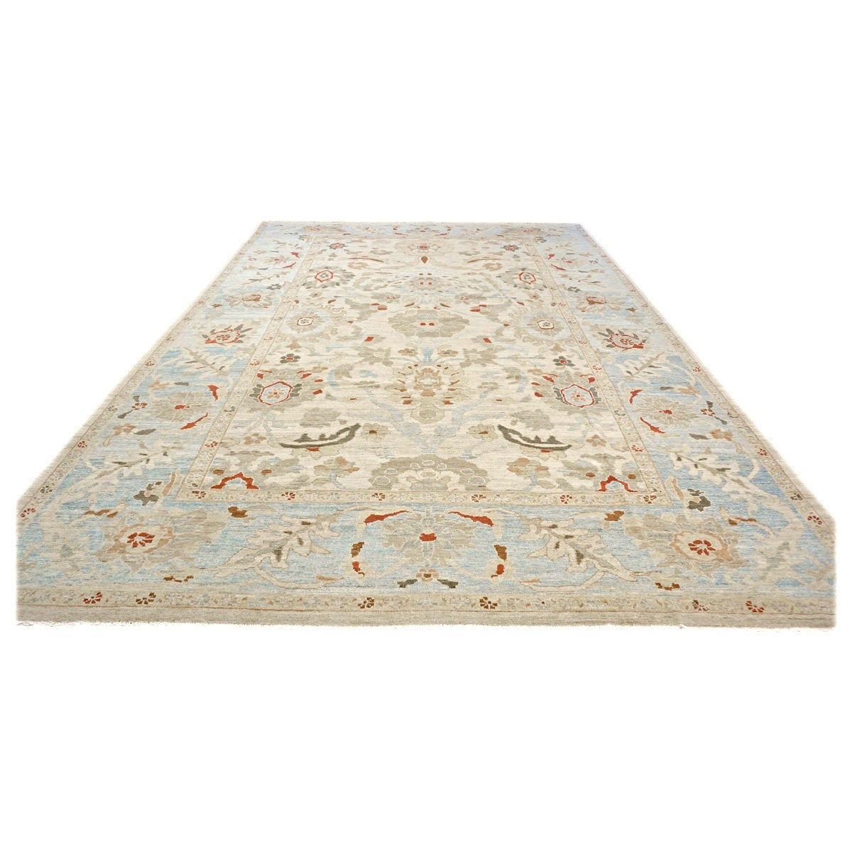 Persian Sultanabad Wool 10x14 Light Blue, Ivory & Tan Handmade Area Rug #1143035