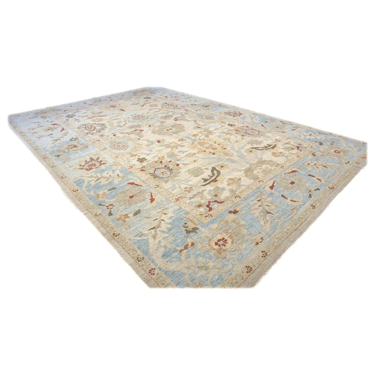 Persian Sultanabad Wool 10x14 Light Blue, Ivory & Tan Handmade Area Rug #1143035