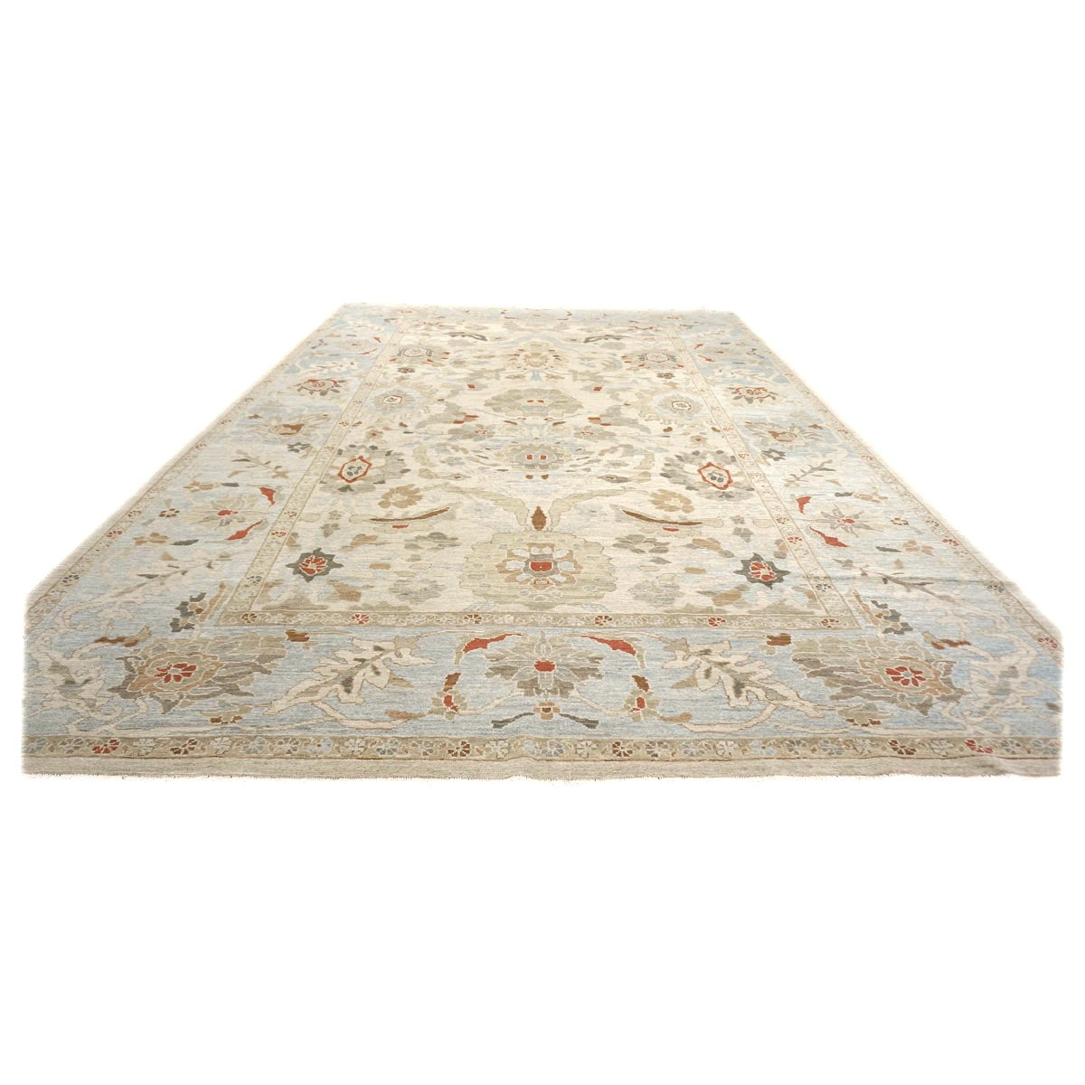 Persian Sultanabad Wool 10x14 Light Blue, Ivory & Tan Handmade Area Rug #1143035