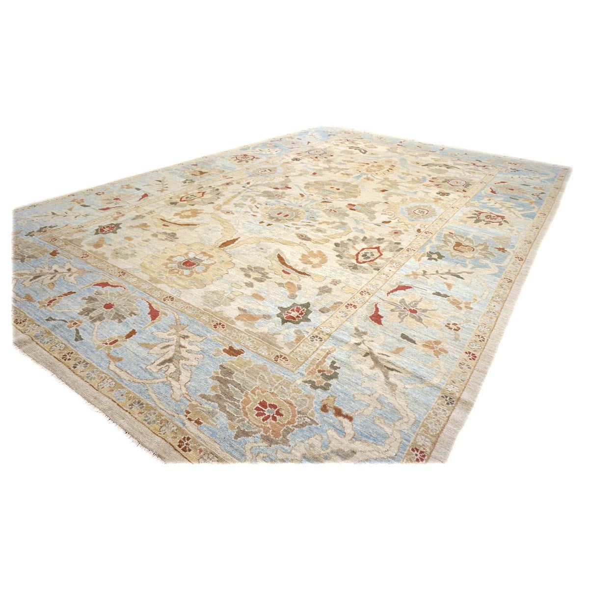 Persian Sultanabad Wool 10x14 Light Blue, Ivory & Tan Handmade Area Rug #1143035