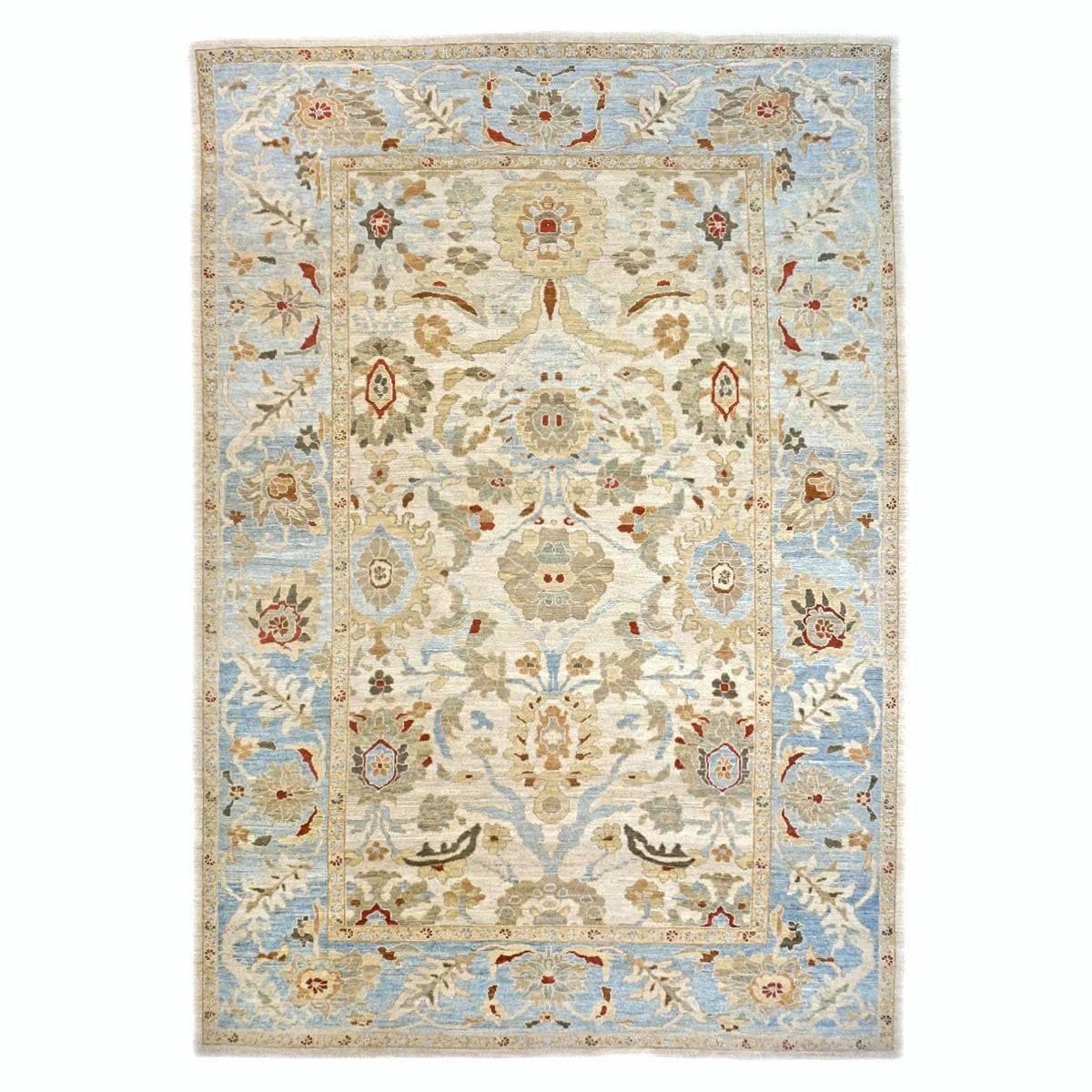 Persian Sultanabad Wool 10x14 Light Blue, Ivory & Tan Handmade Area Rug #1143035