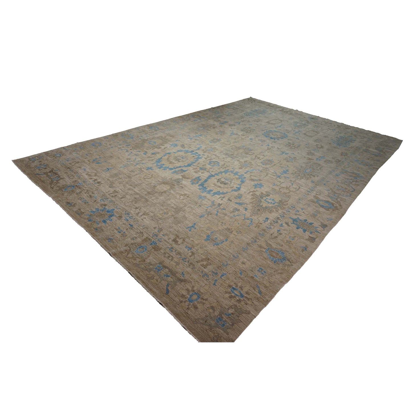 Persian Sultanabad Wool 12x18 Light Blue, Beige, & Brown Handmade Area Rug #1143043