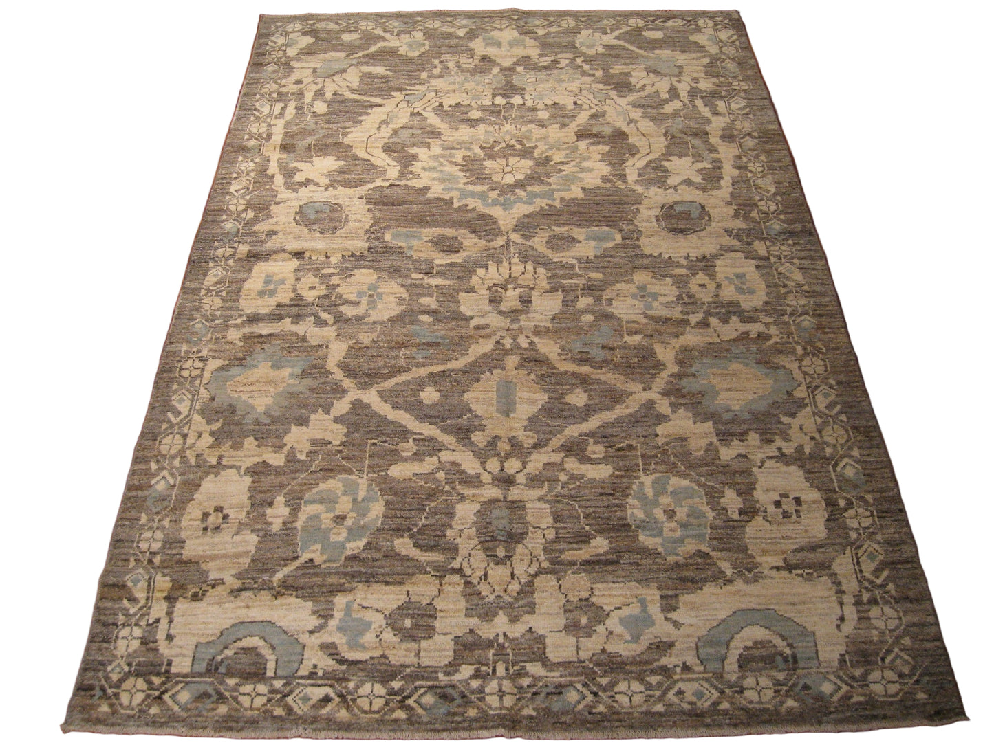 Turkish Sultanabad Wool 6x9 Gray, Ivory & Light Blue Handmade Area Rug #1143045