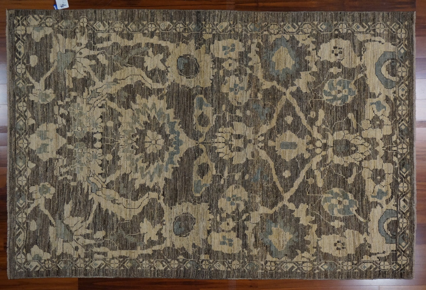 Turkish Sultanabad Wool 6x9 Gray, Ivory & Light Blue Handmade Area Rug #1143045