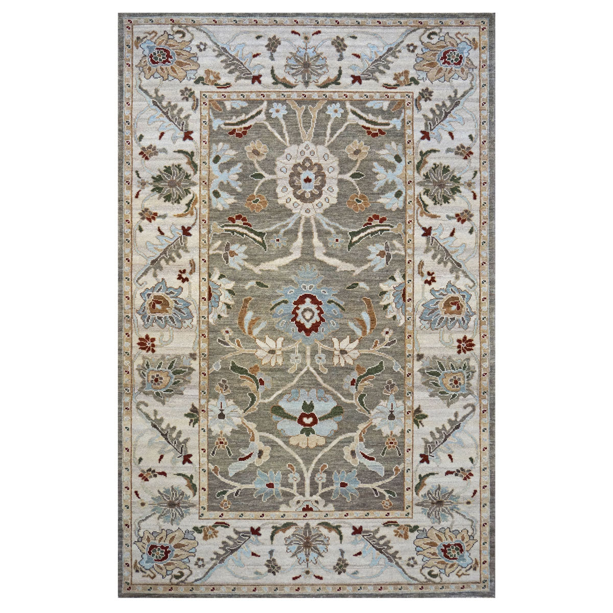 Afghan Sultanabad Masters Wool 5 x 8 Grey, Green & Light Blue Handmade Area Rug #1143143