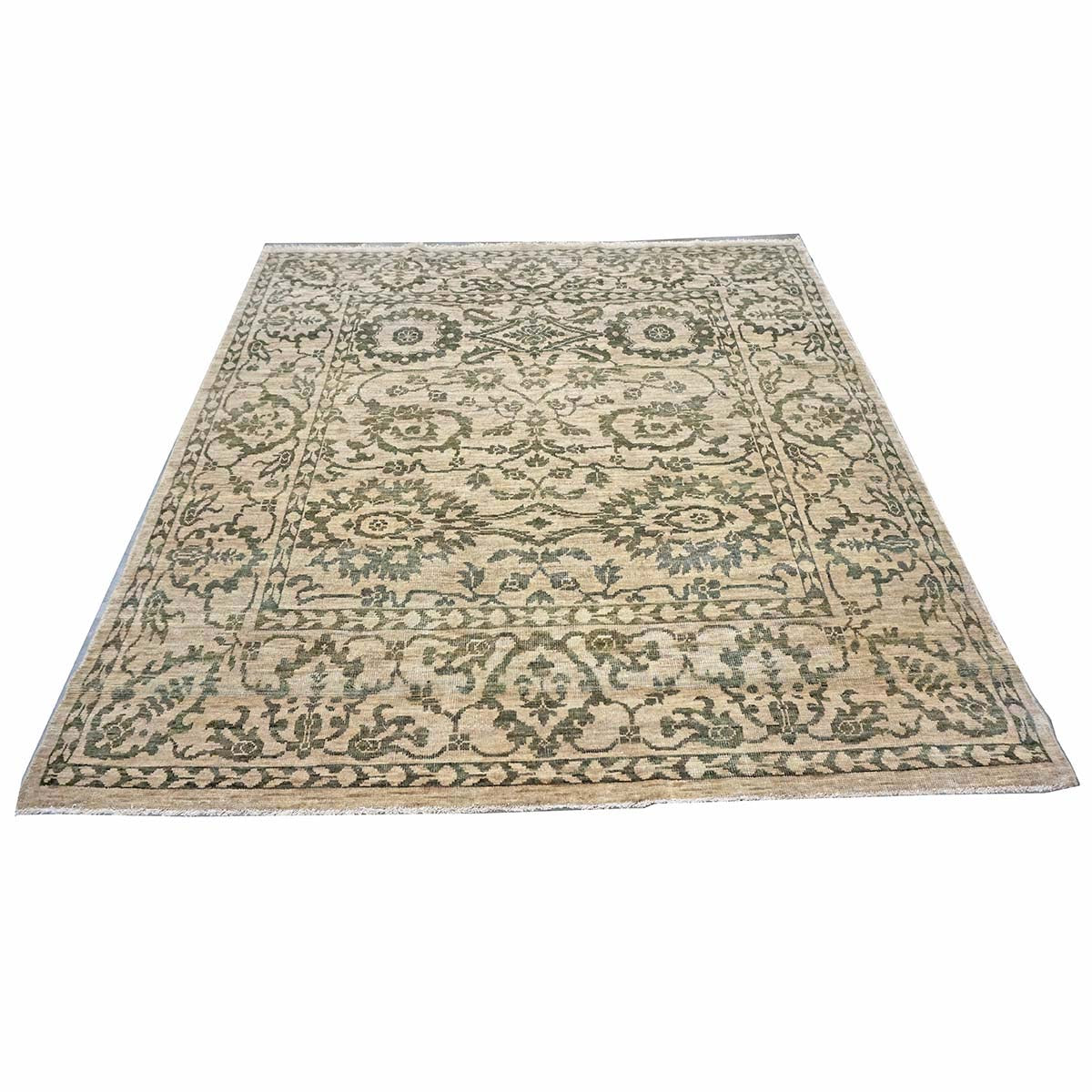 Afghan Sultanabad Master Wool 6x6 Beige & Gray Handmade Square Area Rug #1143144