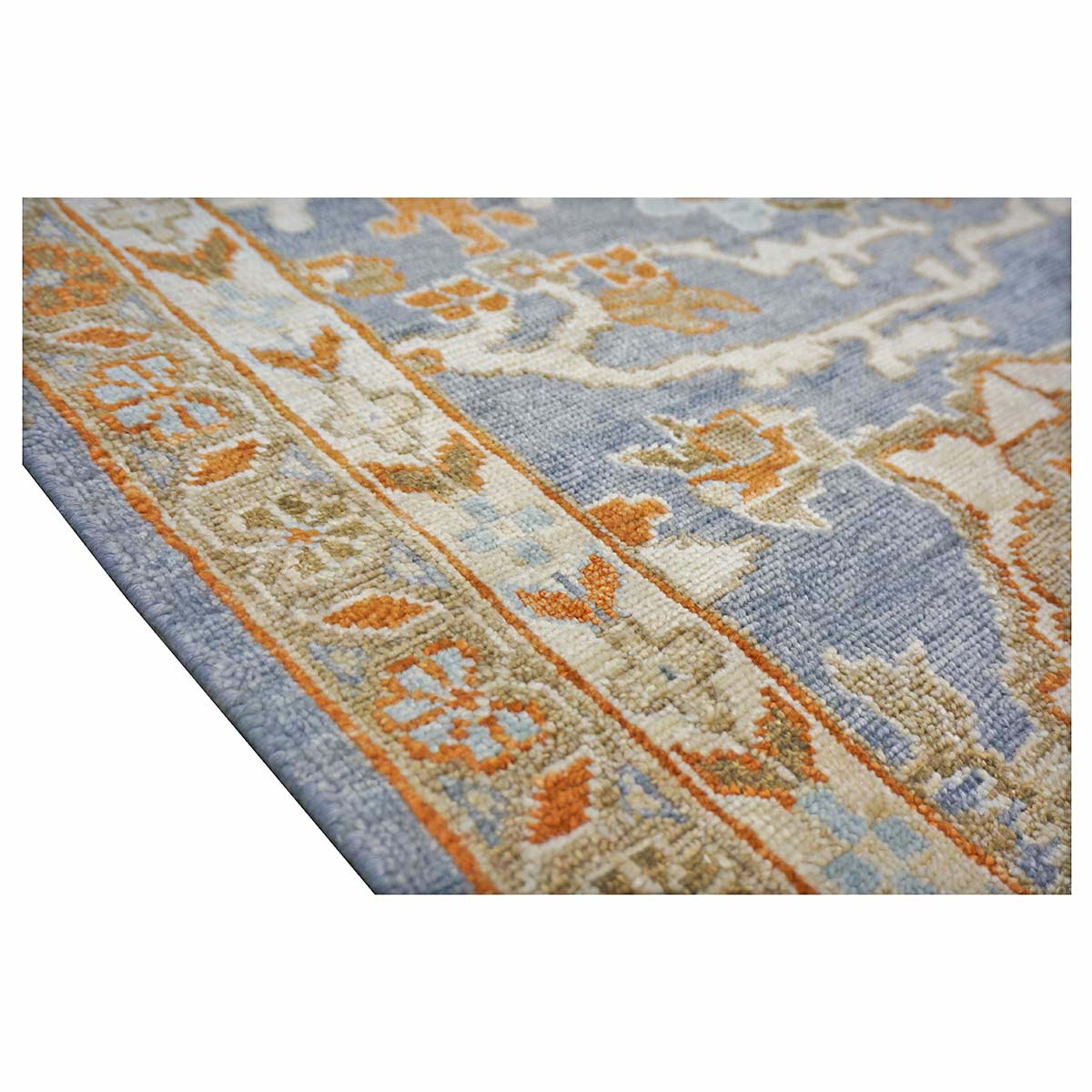 Indian Sultanabad Silk 6x6 Blue, Orange & Ivory Handmade Square Area Rugs #1143145