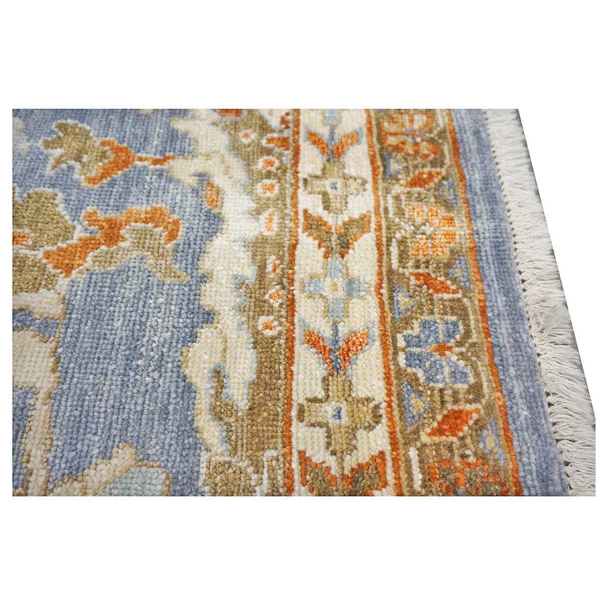 Indian Sultanabad Silk 6x6 Blue, Orange & Ivory Handmade Square Area Rugs #1143145