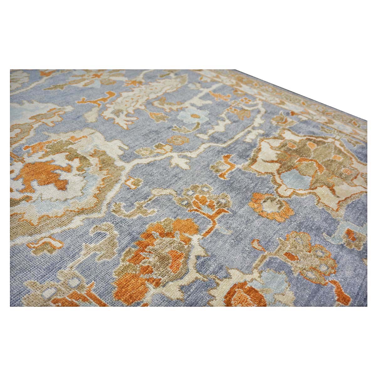 Indian Sultanabad Silk 6x6 Blue, Orange & Ivory Handmade Square Area Rugs #1143145