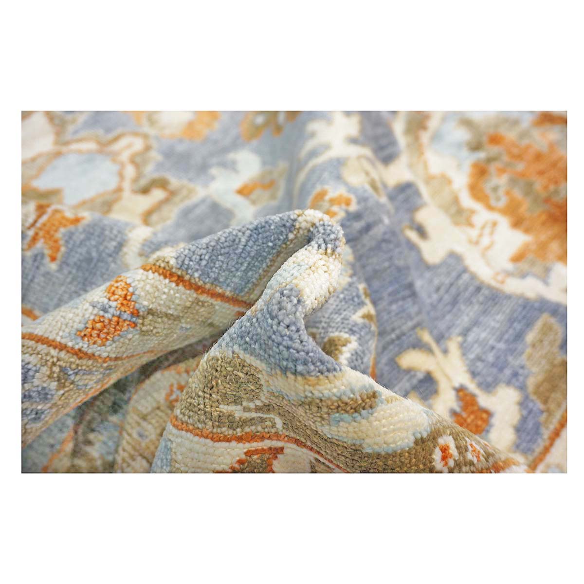 Indian Sultanabad Silk 6x6 Blue, Orange & Ivory Handmade Square Area Rugs #1143145