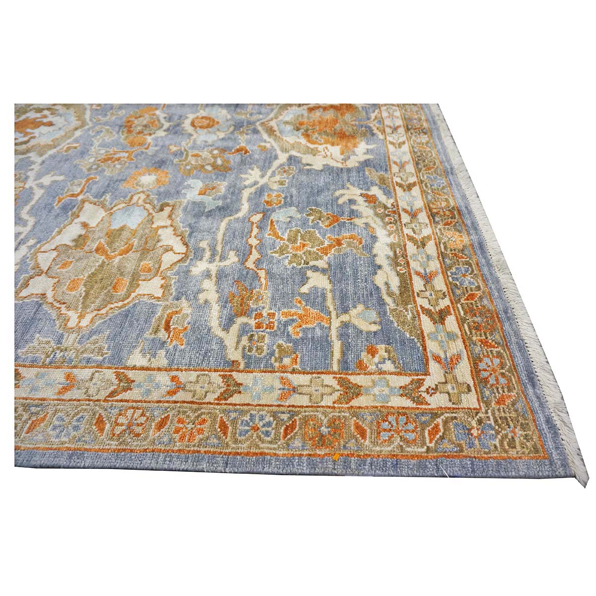 Indian Sultanabad Silk 6x6 Blue, Orange & Ivory Handmade Square Area Rugs #1143145