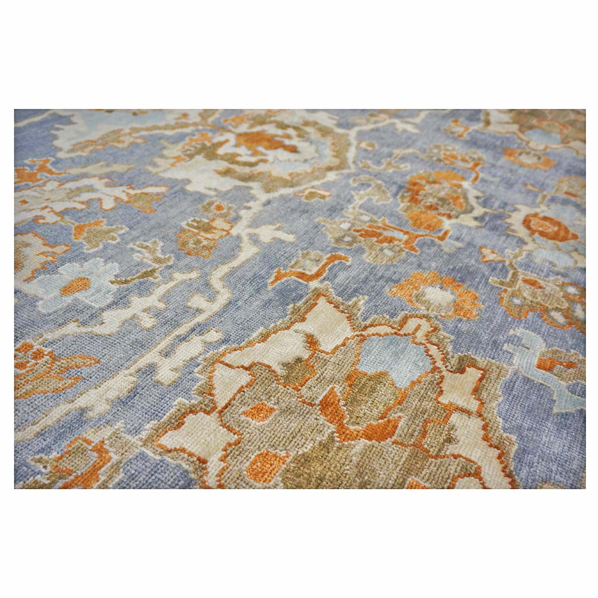 Indian Sultanabad Silk 6x6 Blue, Orange & Ivory Handmade Square Area Rugs #1143145