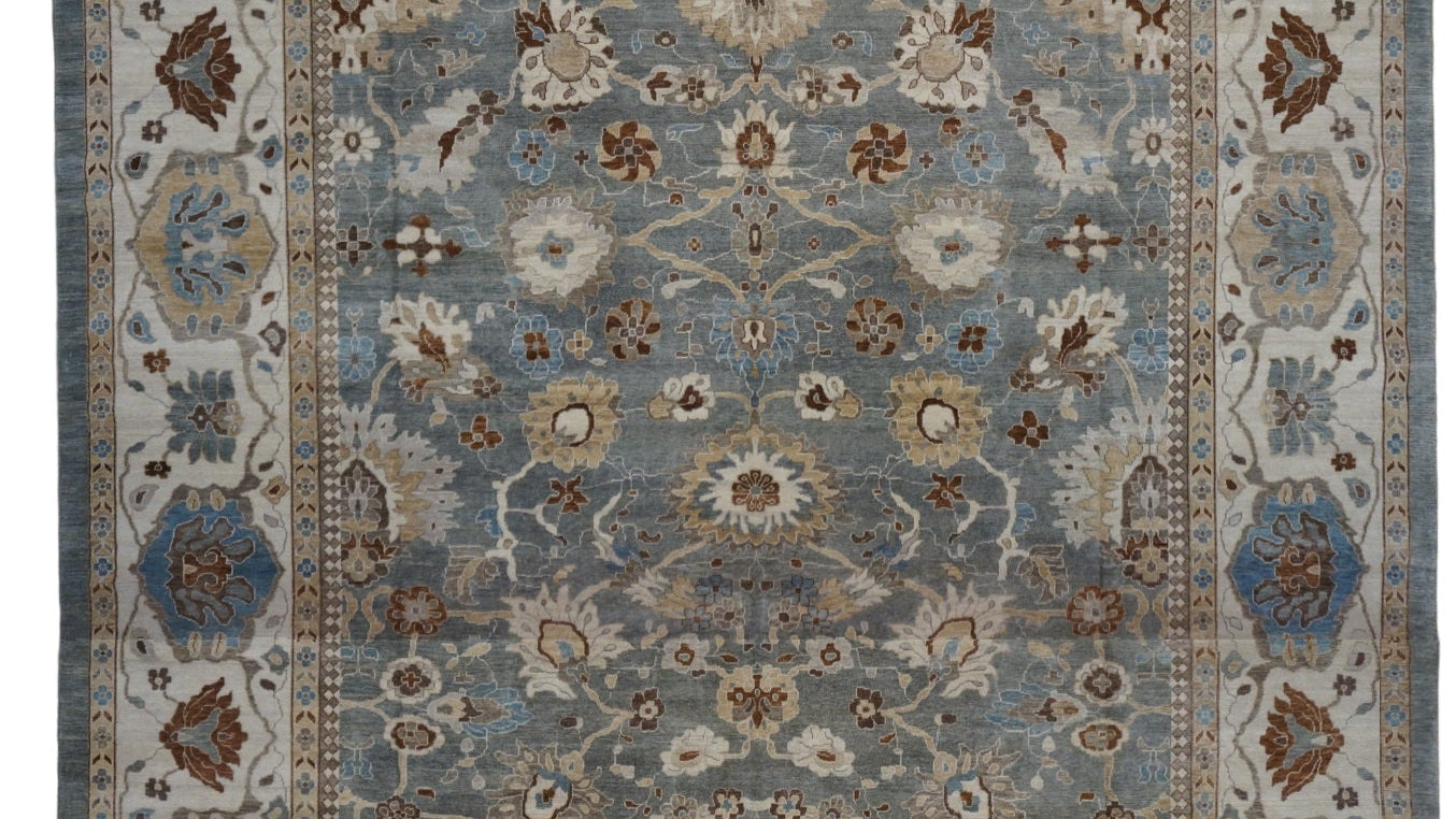 Afghan Sultanabad Wool 14x18 Slate & Ivory Handmade Oversized Area Rug #1143220