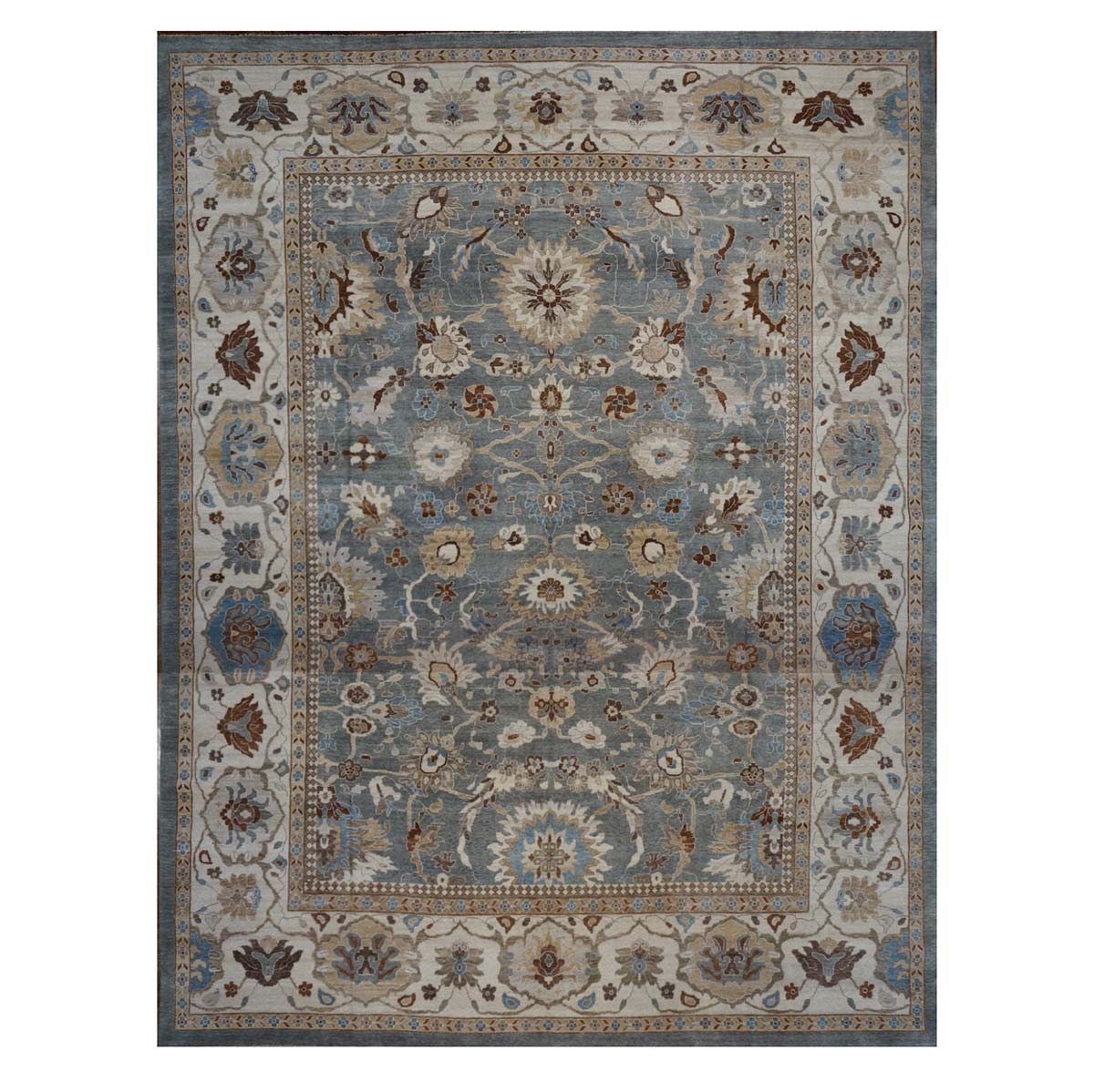 Afghan Sultanabad Wool 14x18 Slate & Ivory Handmade Oversized Area Rug #1143220