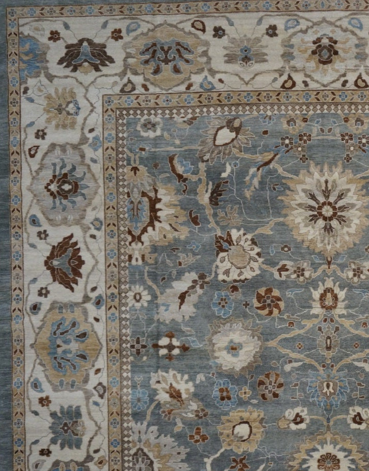 Afghan Sultanabad Wool 14x18 Slate & Ivory Handmade Oversized Area Rug #1143220