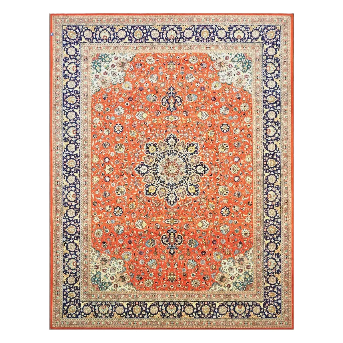 Antique Persian Tabriz Wool 10x13 Rust, Navy & Ivory Handmade Area Rug #1143224