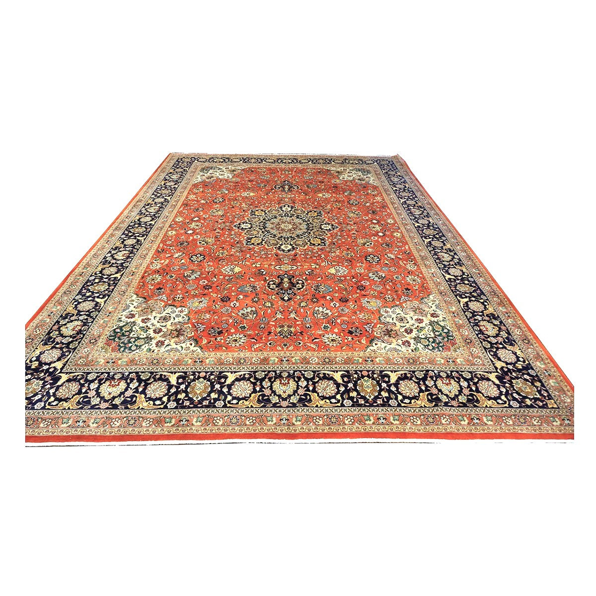 Antique Persian Tabriz Wool 10x13 Rust, Navy & Ivory Handmade Area Rug #1143224