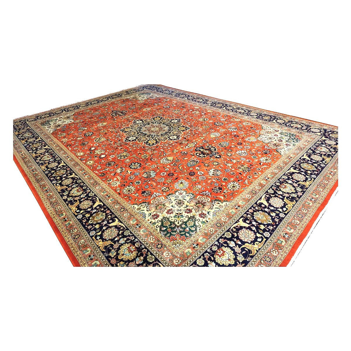 Antique Persian Tabriz Wool 10x13 Rust, Navy & Ivory Handmade Area Rug #1143224