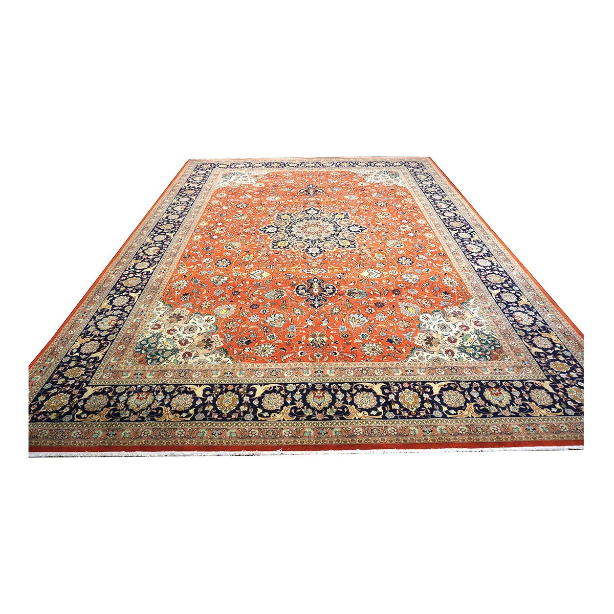 Antique Persian Tabriz Wool 10x13 Rust, Navy & Ivory Handmade Area Rug #1143224